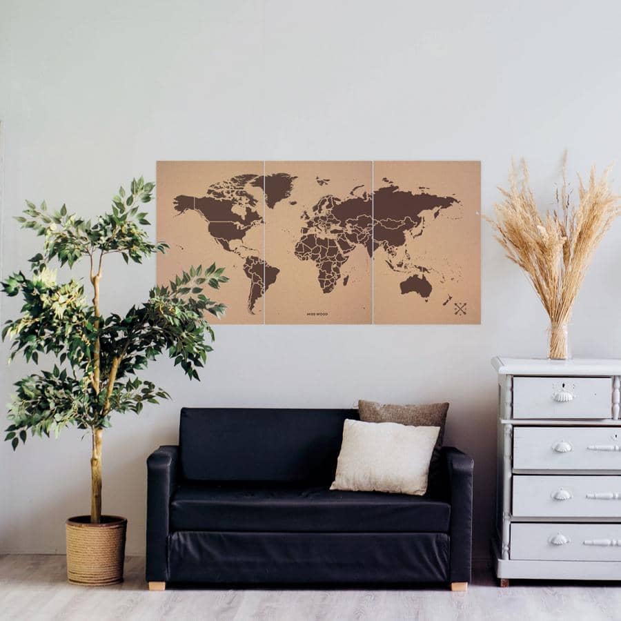 Mapamundi corcho - Woody Map Natural World----Misswood