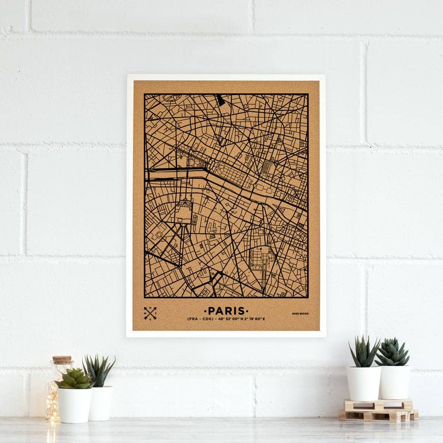 Mapa de corcho - Woody Map Natural Roma-60 x 45 cm / Negro / Marco Blanco-60 x 45 cm-Negro-Marco BlancoMisswood