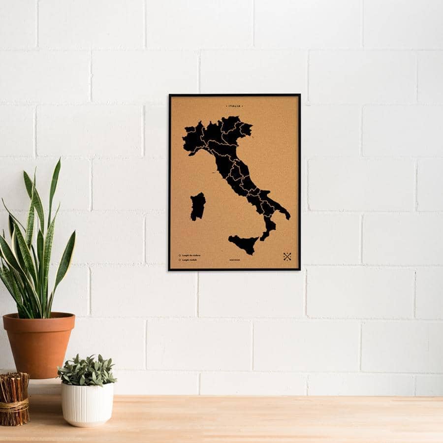 Mapa de corcho - Woody Map Natural Italia-60 x 45 cm / Negro / Marco Negro-60 x 45 cm-Negro-Marco NegroMisswood
