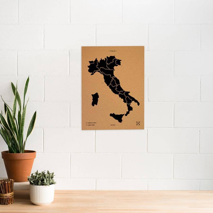 Mapa de corcho - Woody Map Natural Italia-60 x 45 cm / Negro / Sin Marco-60 x 45 cm-Negro-Sin MarcoMisswood