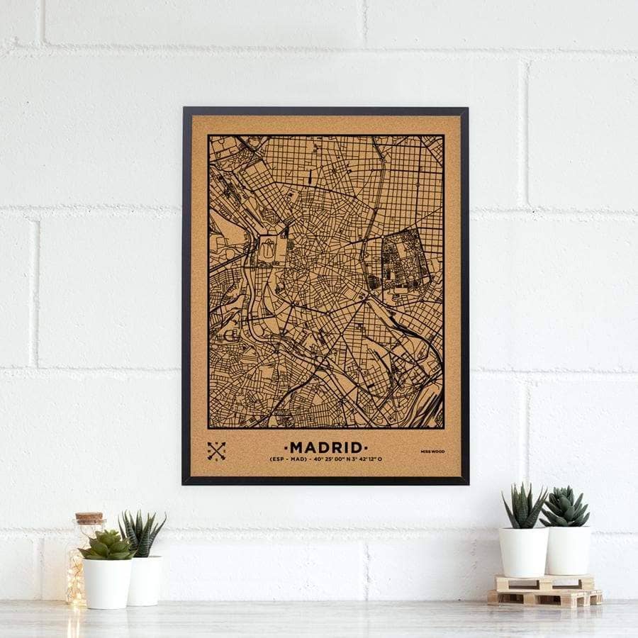 Mapa de corcho - Woody Map Natural Madrid-60 x 45 cm / Negro / Marco Negro-60 x 45 cm-Negro-Marco NegroMisswood