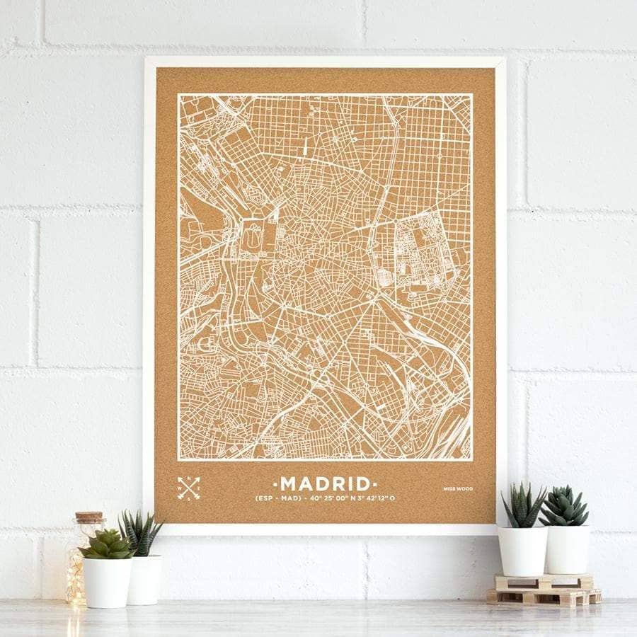 Mapa de corcho - Woody Map Natural Madrid-90 x 60 cm / Blanco / Marco Blanco-90 x 60 cm-Blanco-Marco BlancoMisswood