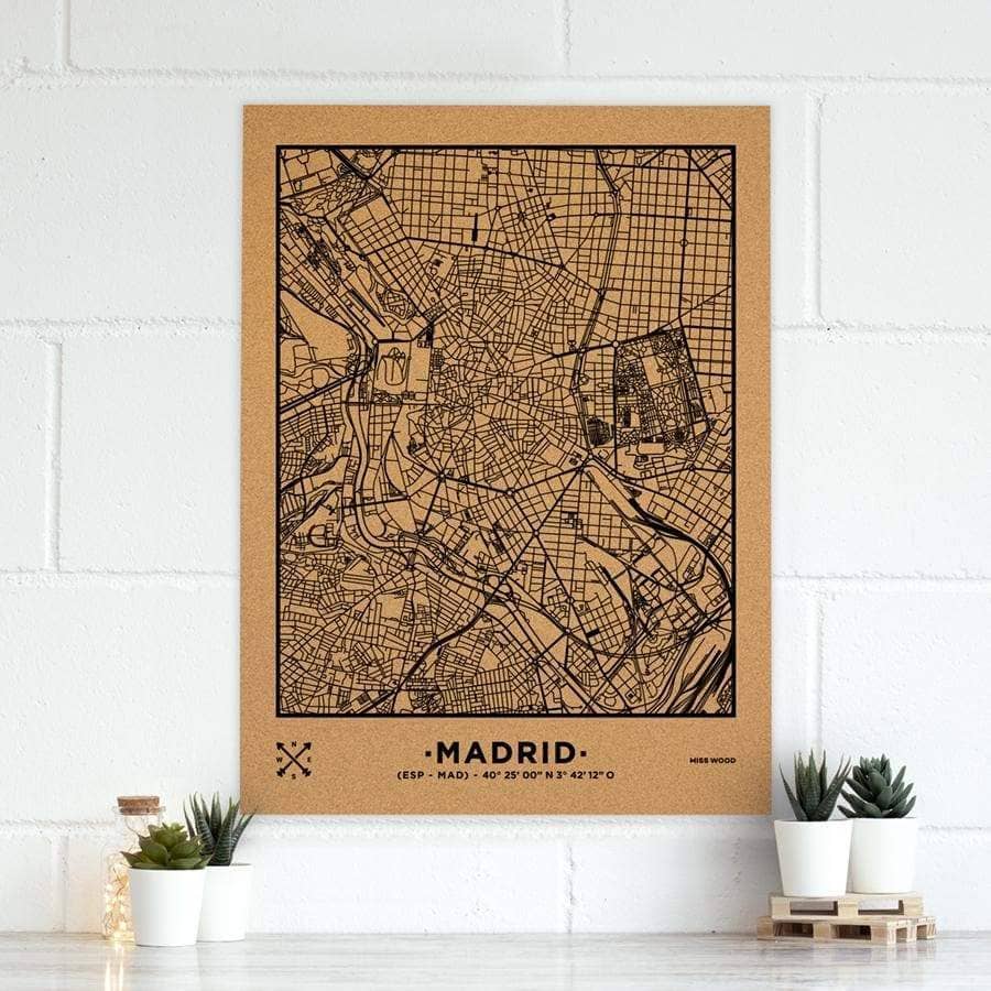 Mapa de corcho - Woody Map Natural Madrid-90 x 60 cm / Negro / Sin Marco-90 x 60 cm-Negro-Sin MarcoMisswood