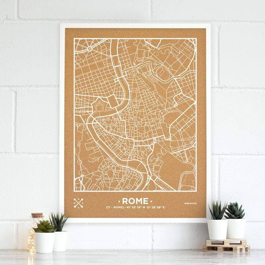 Mapa de corcho - Woody Map Natural Roma-90 x 60 cm / Blanco / Marco Blanco-90 x 60 cm-Blanco-Marco BlancoMisswood