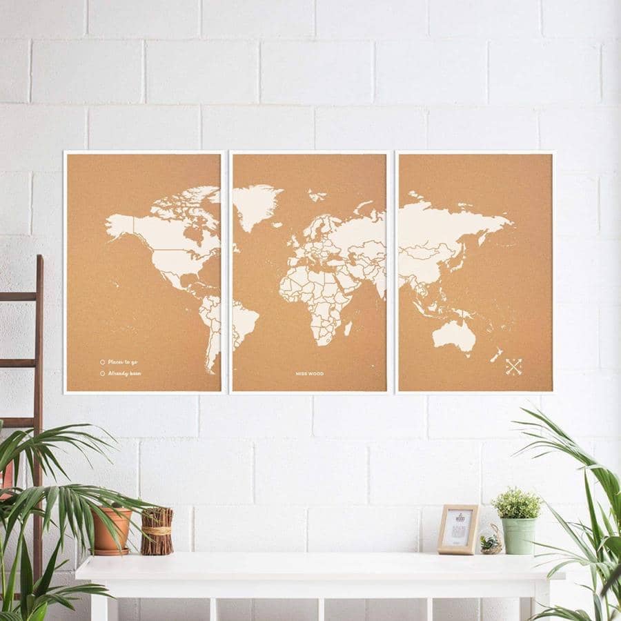 Mapamundi corcho - Woody Map Natural World-180 x 90 cm / Blanco / Marco Blanco-180 x 90 cm-Blanco-Marco BlancoMisswood