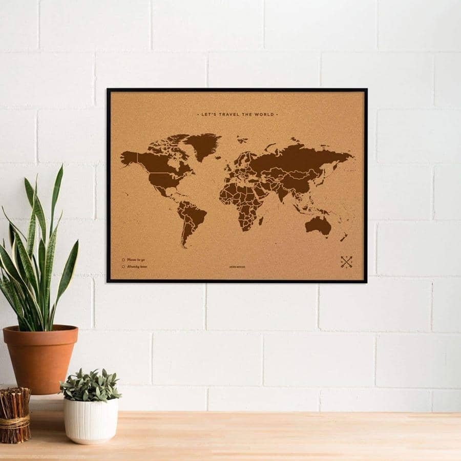 Mapamundi corcho - Woody Map Natural World-90 x 60 cm / Marron / Marco Negro-90 x 60 cm-Marron-Marco NegroMisswood