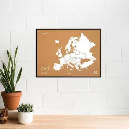 Mapa de corcho - Woody Map Natural Europa-Blanco / 90x60 cm / Marco Negro-Blanco-90x60 cm-Marco NegroMisswood