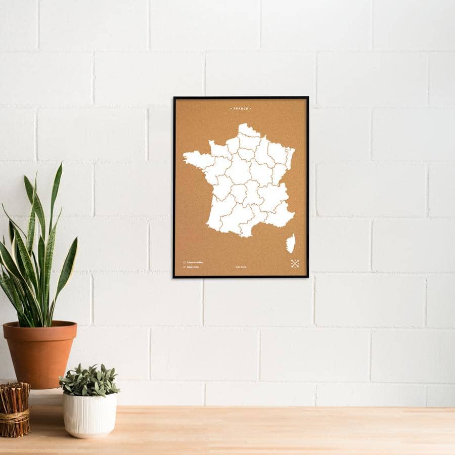 Mapa de corcho - Woody Map Natural Francia-60 x 45 cm / Blanco / Marco Negro-60 x 45 cm-Blanco-Marco NegroMisswood