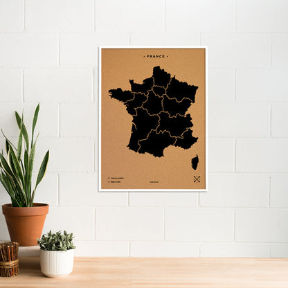 Mapa de corcho - Woody Map Natural Francia-90 x 60 cm / Negro / Marco Blanco-90 x 60 cm-Negro-Marco BlancoMisswood