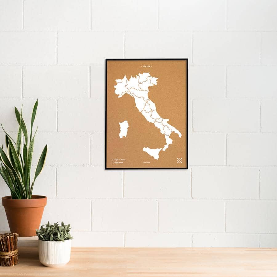 Mapa de corcho - Woody Map Natural Italia-60 x 45 cm / Blanco / Marco Negro-60 x 45 cm-Blanco-Marco NegroMisswood