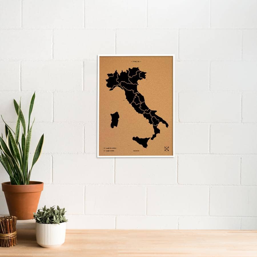 Mapa de corcho - Woody Map Natural Italia-60 x 45 cm / Negro / Marco Blanco-60 x 45 cm-Negro-Marco BlancoMisswood
