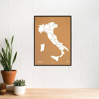 Mapa de corcho - Woody Map Natural Italia-90 x 60 cm / Blanco / Marco Negro-90 x 60 cm-Blanco-Marco NegroMisswood
