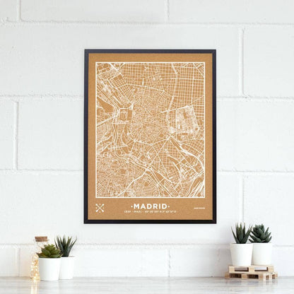 Mapa de corcho - Woody Map Natural Madrid-60 x 45 cm / Blanco / Marco Negro-60 x 45 cm-Blanco-Marco NegroMisswood