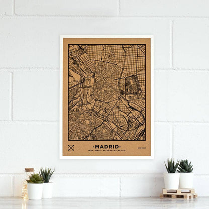 Mapa de corcho - Woody Map Natural Madrid-60 x 45 cm / Negro / Marco Blanco-60 x 45 cm-Negro-Marco BlancoMisswood