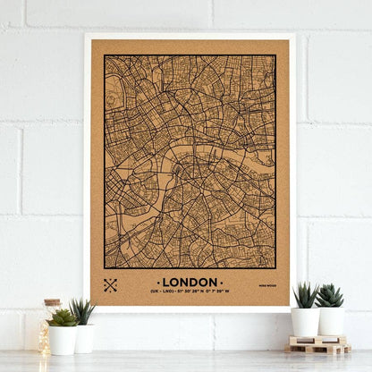 Mapa de corcho - Woody Map Natural Madrid-90 x 60 cm / Negro / Marco Blanco-90 x 60 cm-Negro-Marco BlancoMisswood