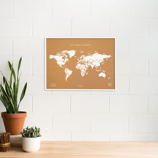 Mapamundi corcho - Woody Map Natural World-60 x 45 cm / Blanco / Marco Blanco-60 x 45 cm-Blanco-Marco BlancoMisswood