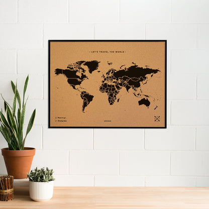 Mapamundi corcho - Woody Map Natural World-90 x 60 cm / Negro / Marco Negro-90 x 60 cm-Negro-Marco NegroMisswood