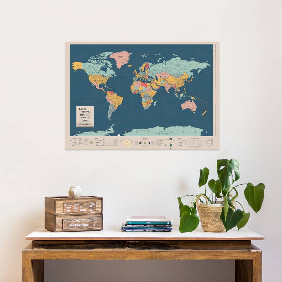 Mapa del mundo digital descargable para imprimir formato poster 100 x 70 cm-Navy-Navy--Misswood