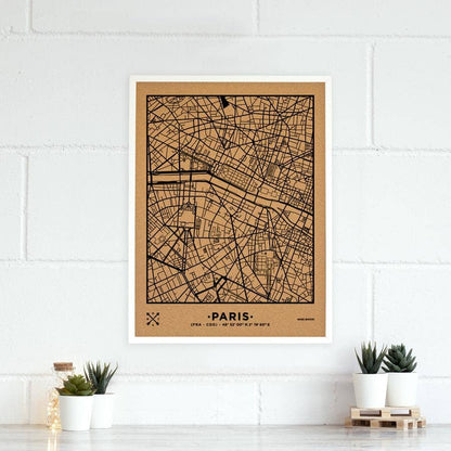 Mapa de corcho - Woody Map Natural Paris-60 x 45 cm / Negro / Marco Blanco-60 x 45 cm-Negro-Marco BlancoMisswood