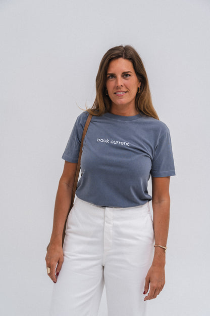 Unisex Embroidered ⁠Organic Cotton T-shirt Blue Storm