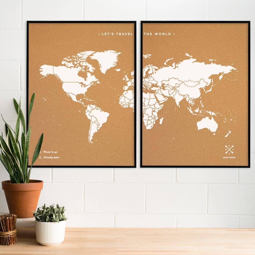 Mapamundi corcho - Woody Map Natural World-120 x 90 cm / Blanco / Marco Negro-120 x 90 cm-Blanco-Marco NegroMisswood