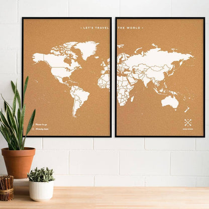 Mapamundi corcho - Woody Map Natural World-120 x 90 cm / Blanco / Marco Negro-120 x 90 cm-Blanco-Marco NegroMisswood