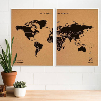 Mapamundi corcho - Woody Map Natural World-120 x 90 cm / Negro / Marco Blanco-120 x 90 cm-Negro-Marco BlancoMisswood