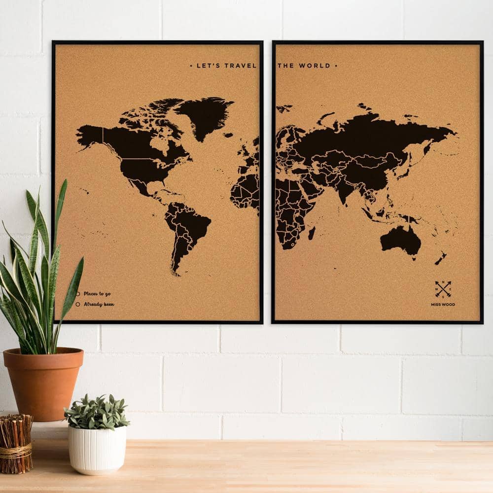 Mapamundi corcho - Woody Map Natural World-120 x 90 cm / Negro / Marco Negro-120 x 90 cm-Negro-Marco NegroMisswood