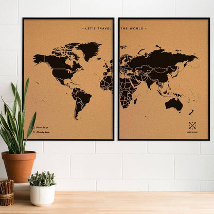 Mapamundi corcho - Woody Map Natural World-120 x 90 cm / Negro / Marco Negro-120 x 90 cm-Negro-Marco NegroMisswood