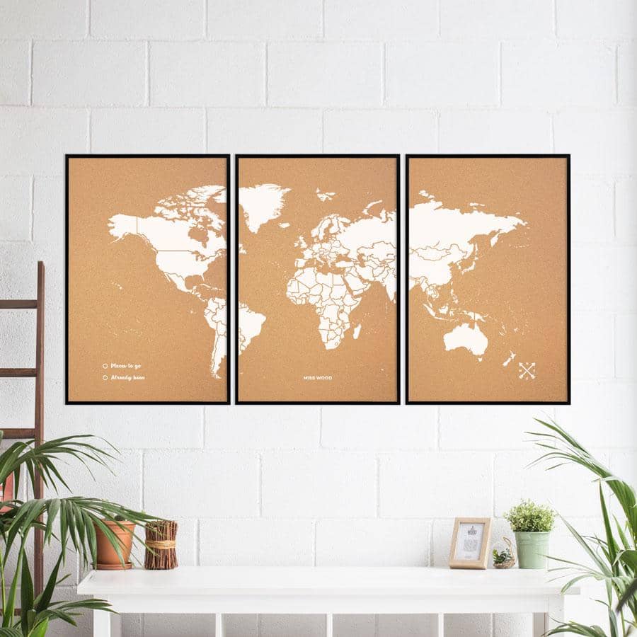 Mapamundi corcho - Woody Map Natural World-180 x 90 cm / Blanco / Marco Negro-180 x 90 cm-Blanco-Marco NegroMisswood