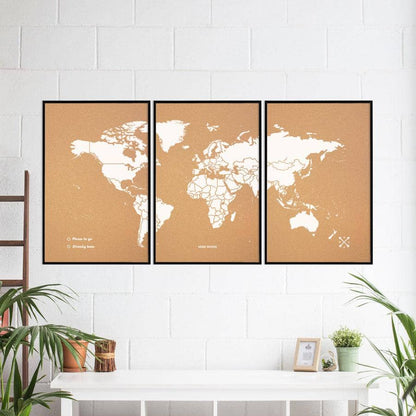 Mapamundi corcho - Woody Map Natural World-180 x 90 cm / Blanco / Marco Negro-180 x 90 cm-Blanco-Marco NegroMisswood