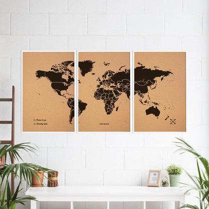Mapamundi corcho - Woody Map Natural World-180 x 90 cm / Negro / Marco Blanco-180 x 90 cm-Negro-Marco BlancoMisswood