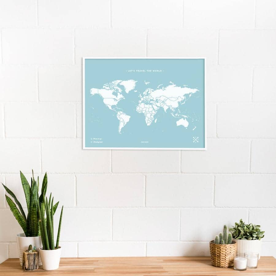 Mapa de corcho - Woody Map Colors Azul-60 x 45 cm / Marco Blanco-60 x 45 cm-Marco Blanco-Misswood