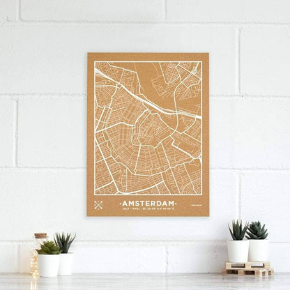 Mapa de corcho - Woody Map Natural Amsterdam-60 x 45 cm / Blanco / Sin Marco-60 x 45 cm-Blanco-Sin MarcoMisswood