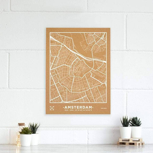 Mapa de corcho - Woody Map Natural Amsterdam-60 x 45 cm / Blanco / Sin Marco-60 x 45 cm-Blanco-Sin MarcoMisswood