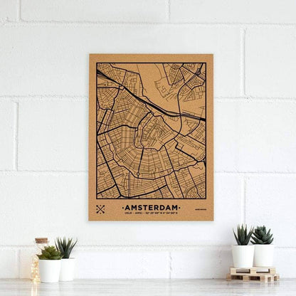 Mapa de corcho - Woody Map Natural Amsterdam-60 x 45 cm / Negro / Sin Marco-60 x 45 cm-Negro-Sin MarcoMisswood