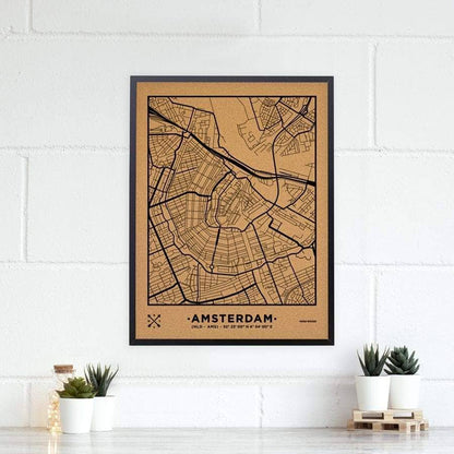 Mapa de corcho - Woody Map Natural Amsterdam-60 x 45 cm / Negro / Marco Negro-60 x 45 cm-Negro-Marco NegroMisswood
