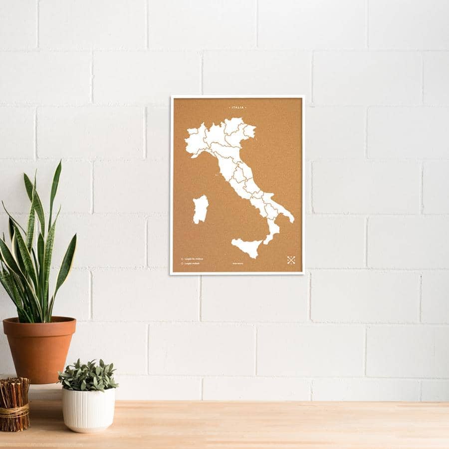 Mapa de corcho - Woody Map Natural Italia-60 x 45 cm / Blanco / Marco Blanco-60 x 45 cm-Blanco-Marco BlancoMisswood