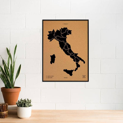 Mapa de corcho - Woody Map Natural Italia-90 x 60 cm / Negro / Marco Negro-90 x 60 cm-Negro-Marco NegroMisswood