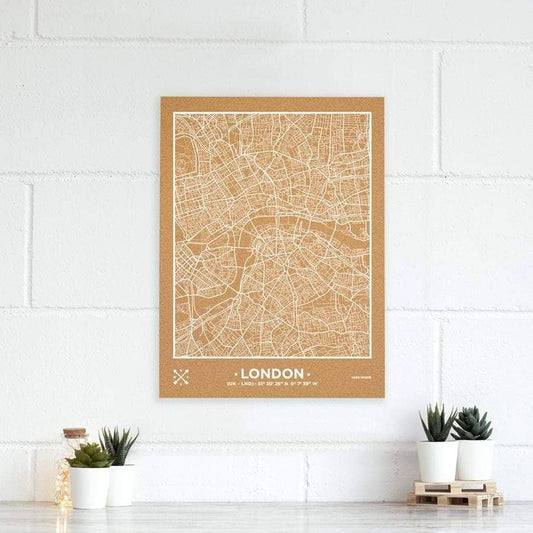 Mapa de corcho - Woody Map Natural Londres-60 x 45 cm / Blanco / Sin Marco-60 x 45 cm-Blanco-Sin MarcoMisswood