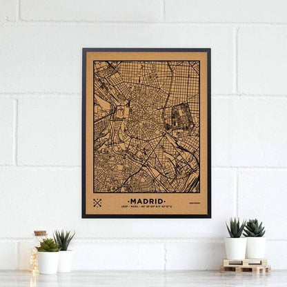 Mapa de corcho - Woody Map Natural Madrid-60 x 45 cm / Negro / Marco Negro-60 x 45 cm-Negro-Marco NegroMisswood