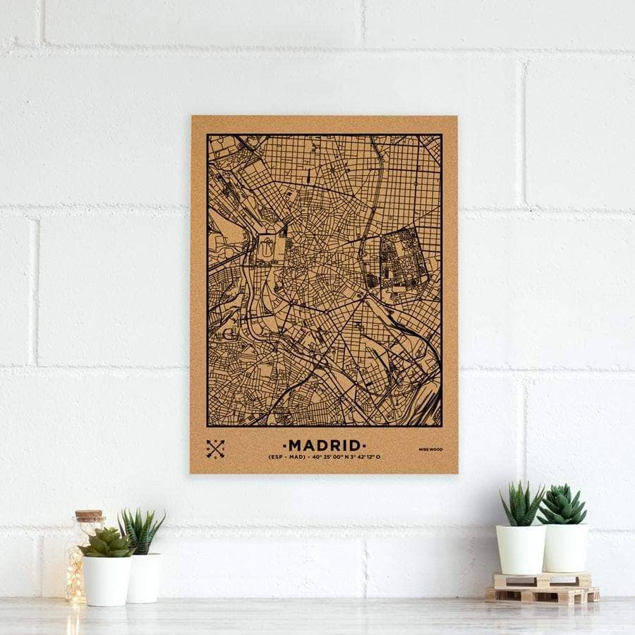 Mapa de corcho - Woody Map Natural Madrid-60 x 45 cm / Negro / Sin Marco-60 x 45 cm-Negro-Sin MarcoMisswood