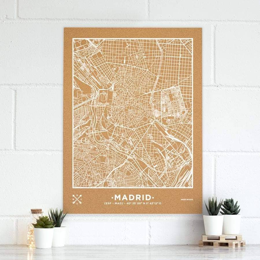 Mapa de corcho - Woody Map Natural Madrid-90 x 60 cm / Blanco / Sin Marco-90 x 60 cm-Blanco-Sin MarcoMisswood
