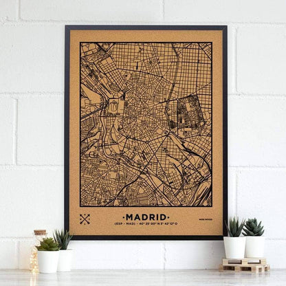 Mapa de corcho - Woody Map Natural Madrid-90 x 60 cm / Negro / Marco Negro-90 x 60 cm-Negro-Marco NegroMisswood
