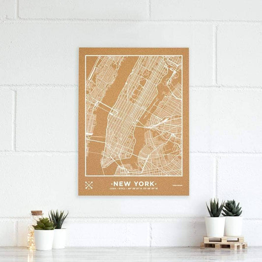 Mapa de corcho - Woody Map Natural Nueva York-60 x 45 cm / Blanco / Sin Marco-60 x 45 cm-Blanco-Sin MarcoMisswood