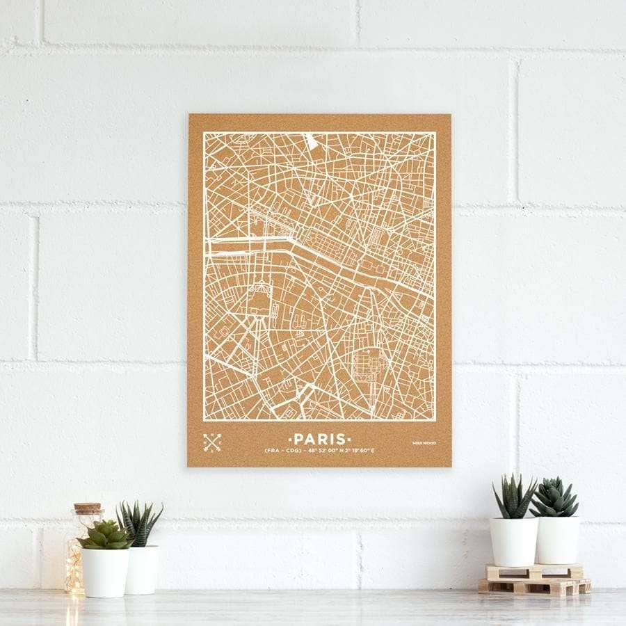 Mapa de corcho - Woody Map Natural Paris-60 x 45 cm / Blanco / Sin Marco-60 x 45 cm-Blanco-Sin MarcoMisswood