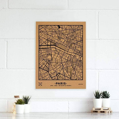 Mapa de corcho - Woody Map Natural Paris-60 x 45 cm / Negro / Sin Marco-60 x 45 cm-Negro-Sin MarcoMisswood