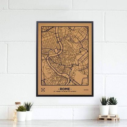 Mapa de corcho - Woody Map Natural Roma-60 x 45 cm / Negro / Marco Negro-60 x 45 cm-Negro-Marco NegroMisswood