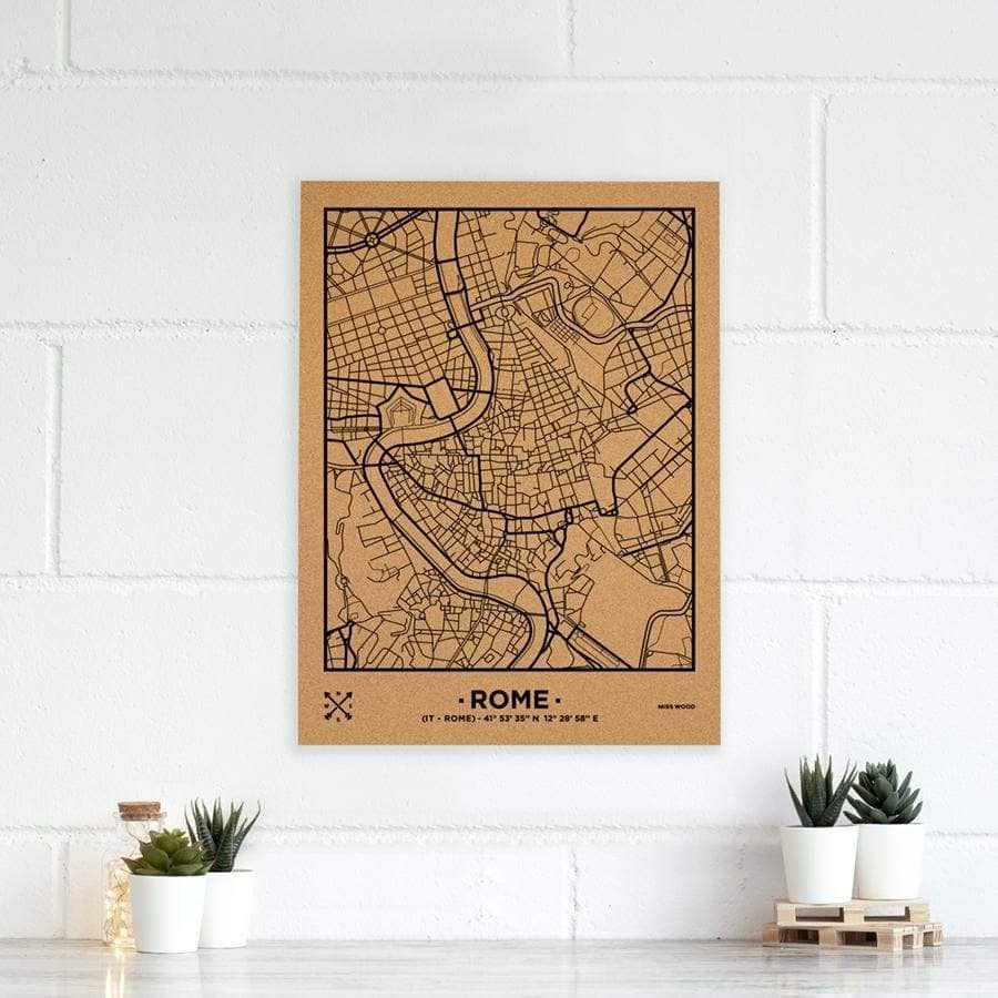 Mapa de corcho - Woody Map Natural Roma-60 x 45 cm / Negro / Sin Marco-60 x 45 cm-Negro-Sin MarcoMisswood