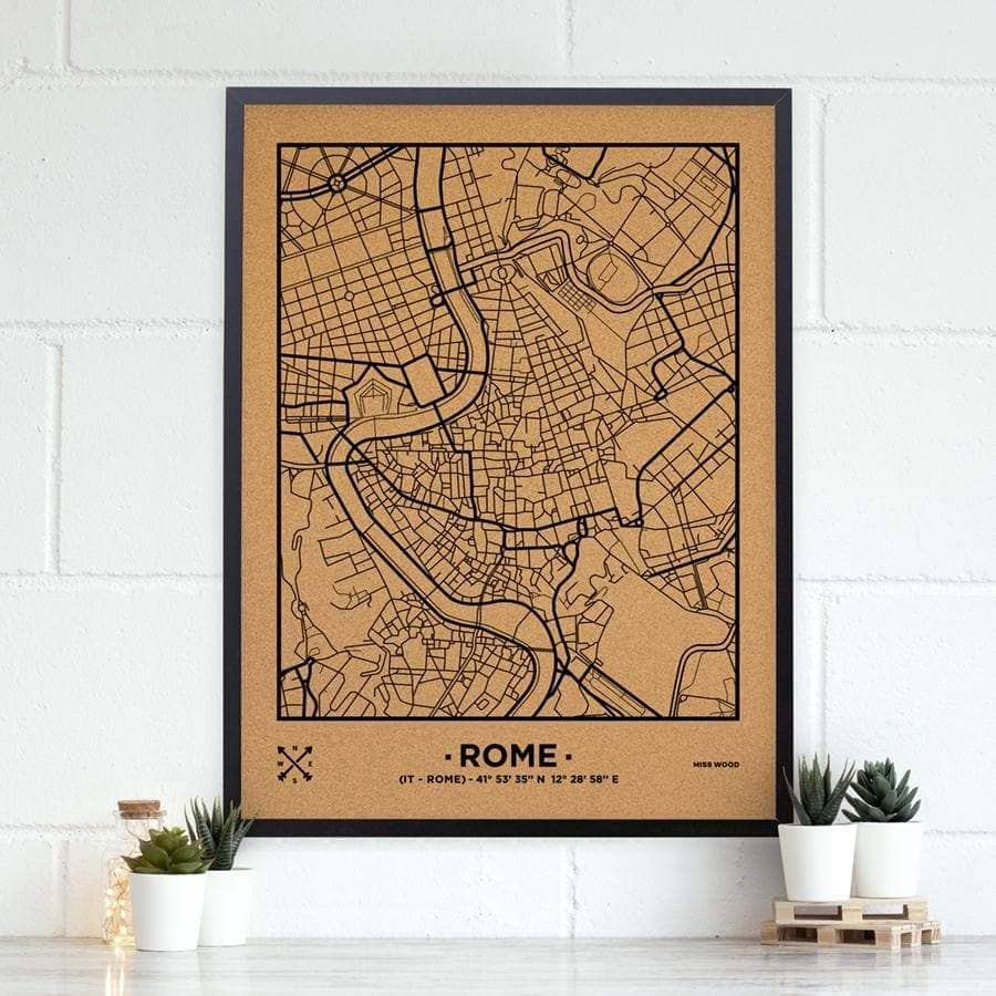 Mapa de corcho - Woody Map Natural Roma-90 x 60 cm / Negro / Marco Negro-90 x 60 cm-Negro-Marco NegroMisswood